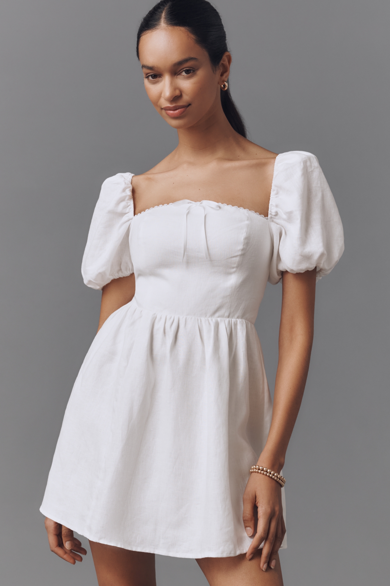 Reformation Malvina Linen Puff-Sleeve Mini Dress