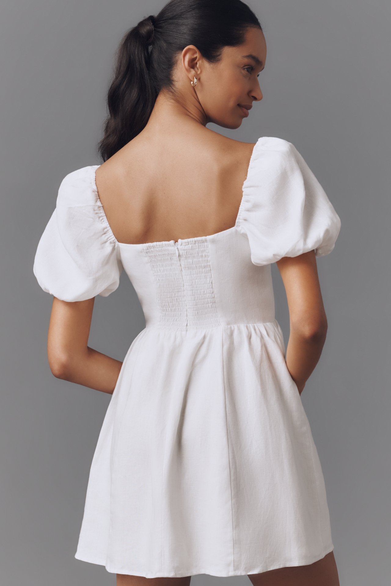 Reformation Malvina Linen Puff-Sleeve Mini Dress