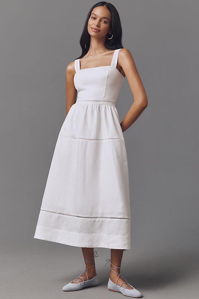 reformation dress white Balia 100% Linen Midi 100% linen Reformation Anemone Dress In White