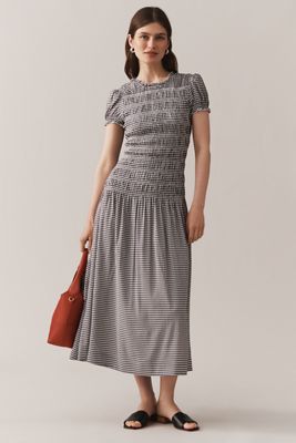 Reformation Kiria Puff-Sleeve Smocked A-Line Maxi Dress