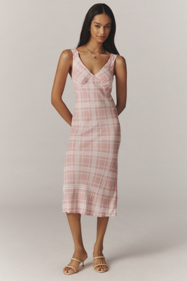 Reformation Womens Beauden Check-print Crepe Midi Dress Rosa Plaid In Purple