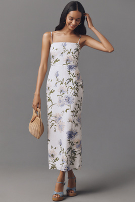 Reformation Womens Frankie Floral-print Linen Midi Dress Serenity
