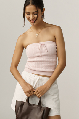 anthropologie Reformation Zazie Cotton-Blend Strapless Sweater Tube Top Cherry Blossom