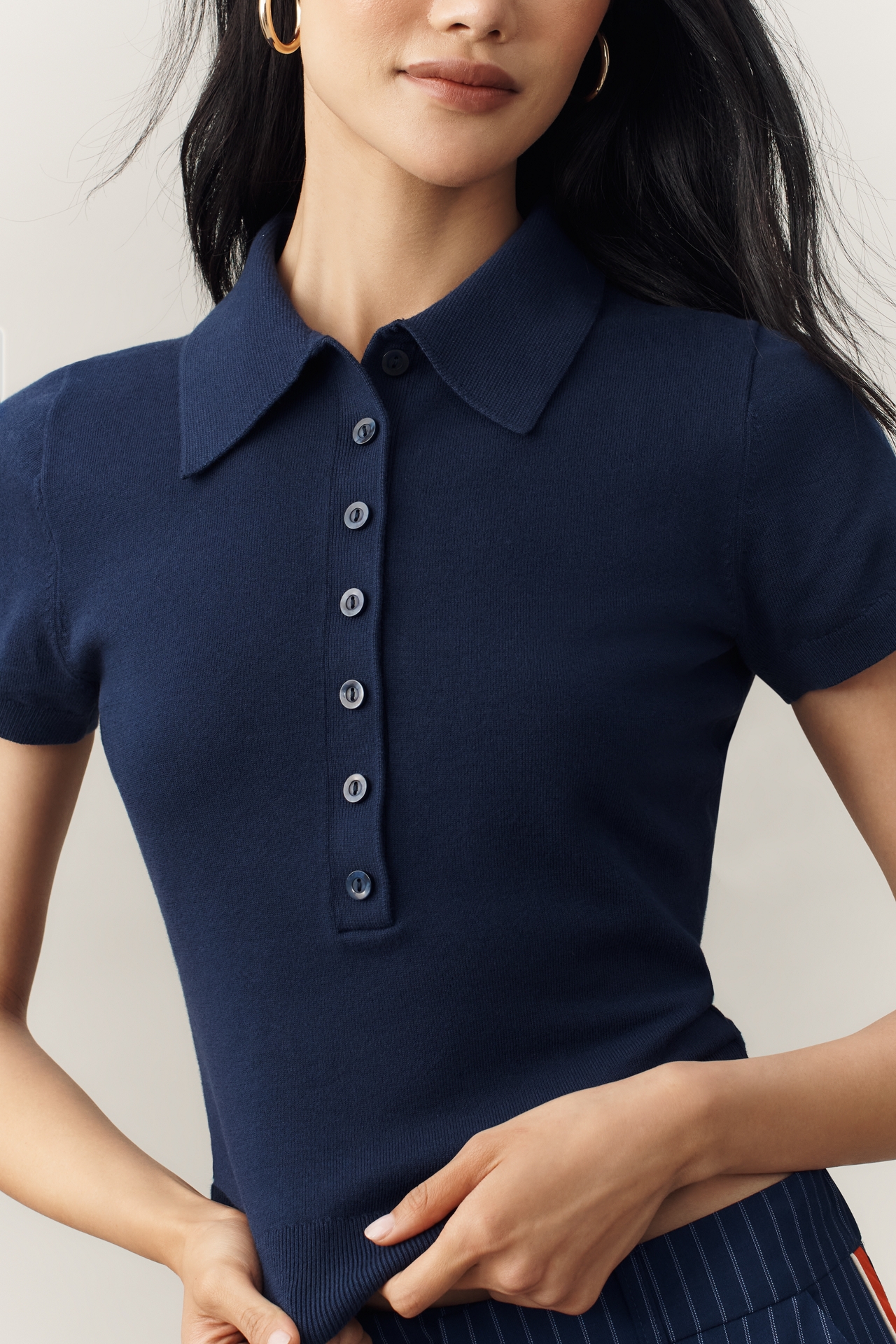 Reformation Bentley Cotton-Blend Short-Sleeve Polo Sweater
