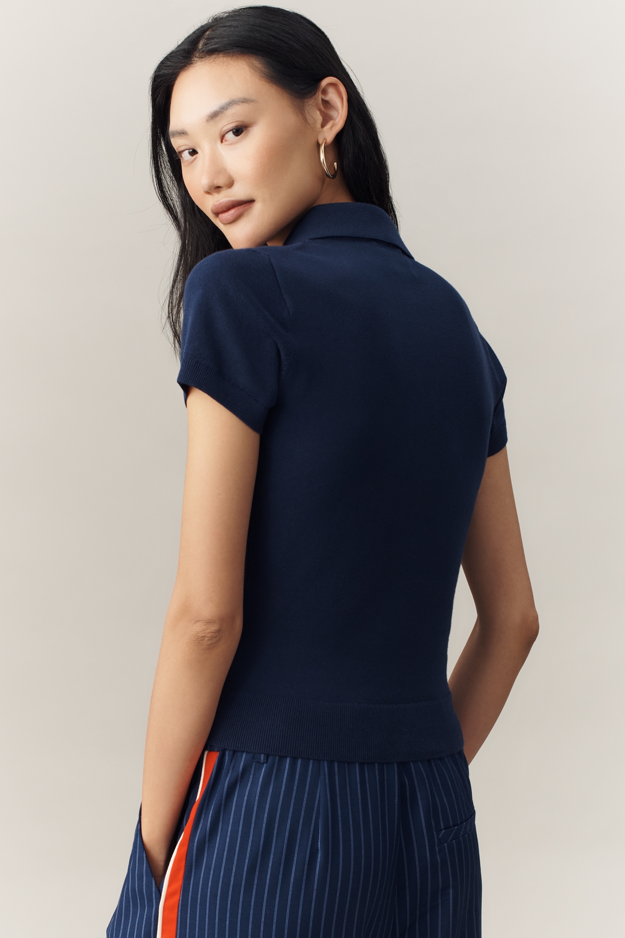 Reformation Bentley Cotton-Blend Short-Sleeve Polo Sweater