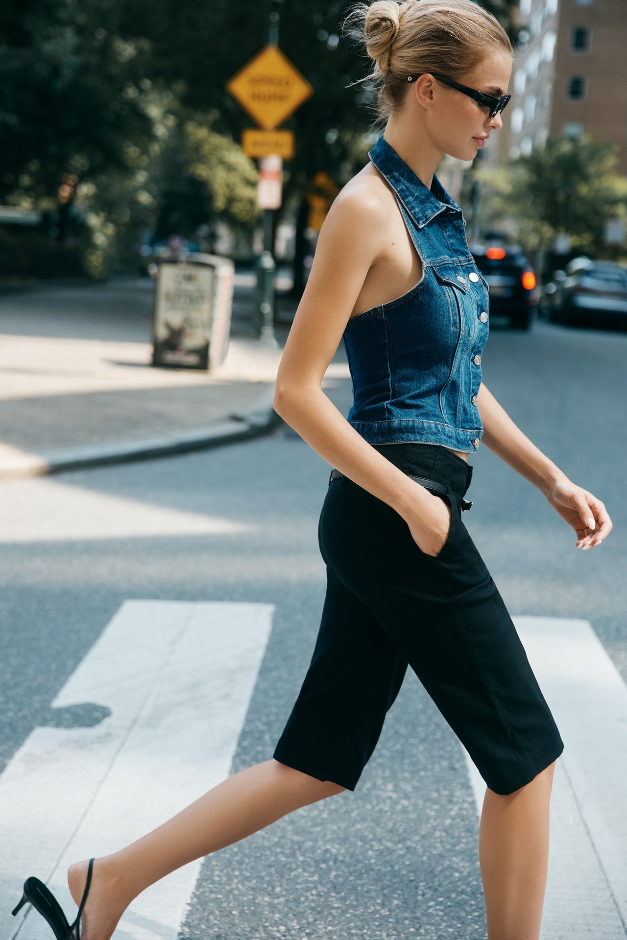 Reformation Luisa Stretch Denim Sleeveless Top