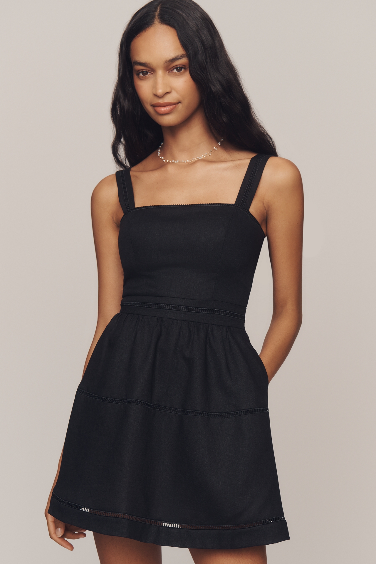 Reformation Everett Square-Neck Linen Mini Dress