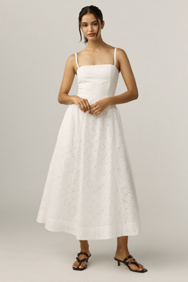 Reformation Katarin Broderie Anglaise Woven Midi Dress In White