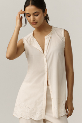 anthropologie Reformation Willa Scalloped Button-Front Top Cream