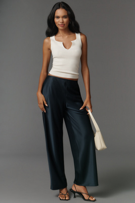 Reformation Gale Satin Mid-rise Bias Pants In Blue