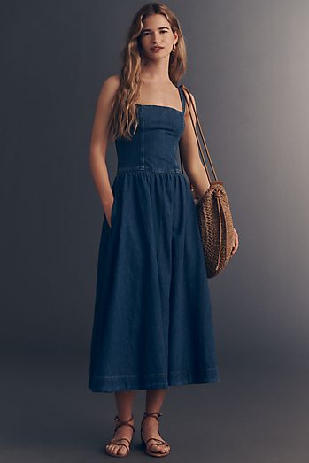 navy blue dress for baby girl A-line denim dress - denim blue