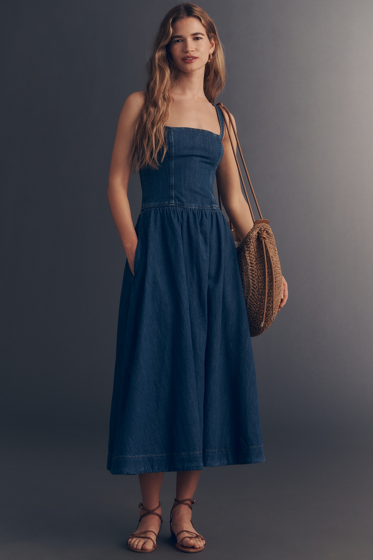 Reformation Janu Organic Cotton Denim Midi Dress