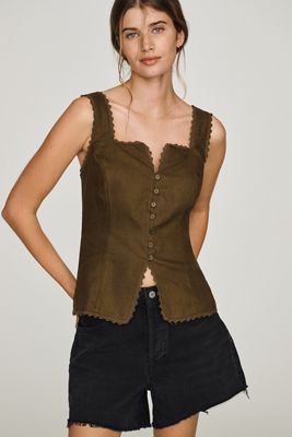 Reformation Viola 100% Linen Scalloped Tank