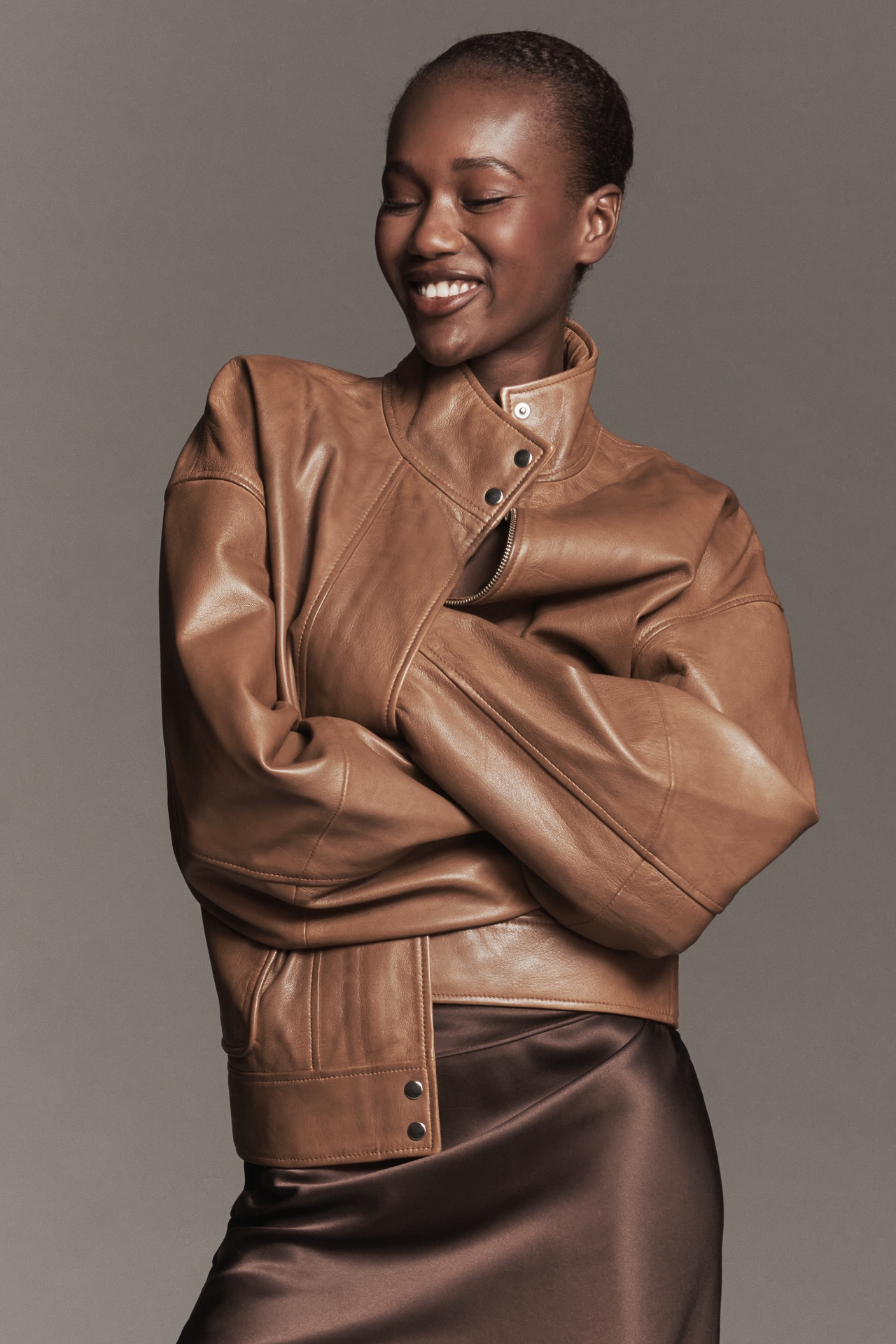 Reformation Veda Harrison Oversized Leather Bomber Jacket