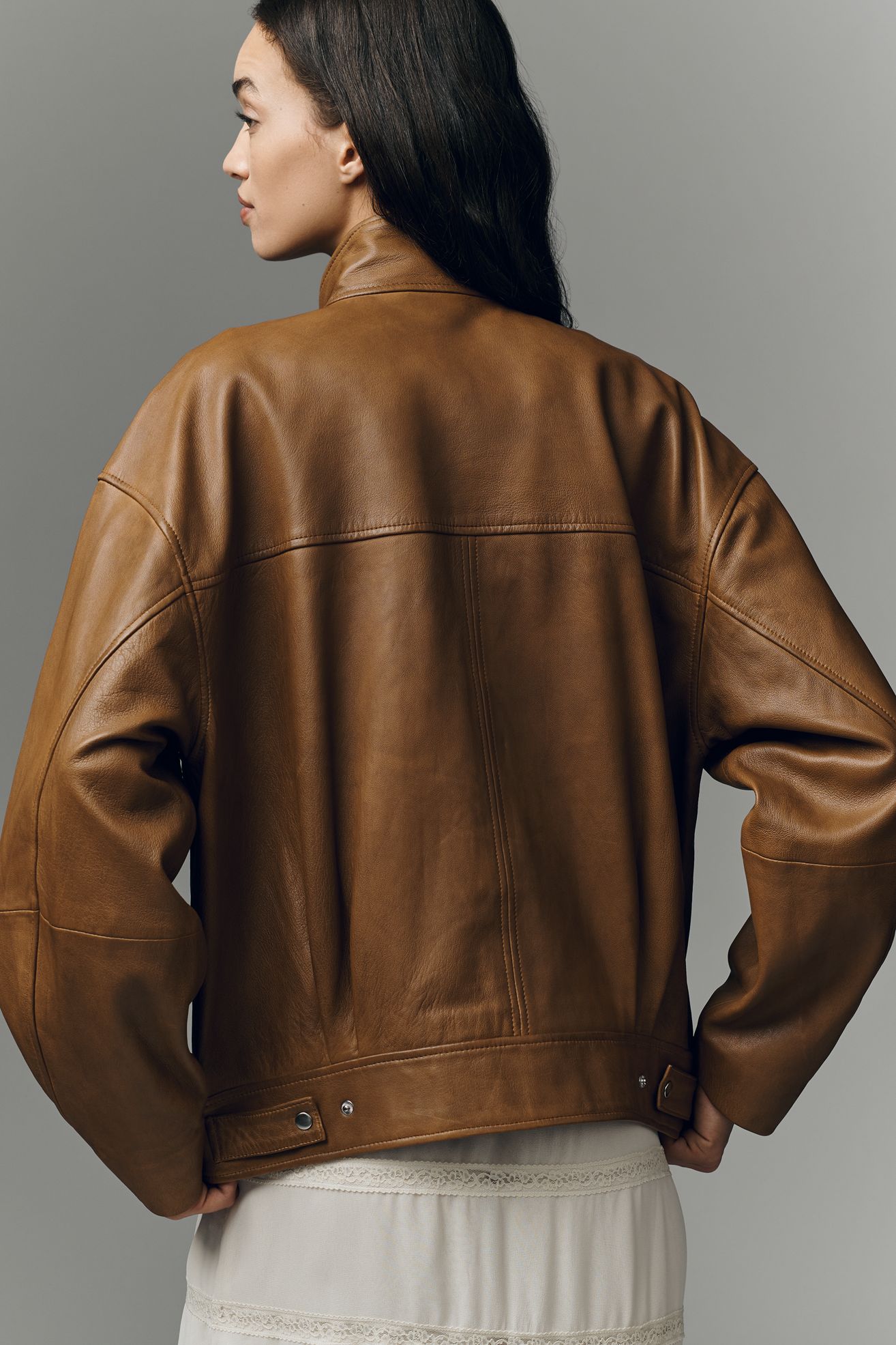 Reformation Veda Harrison Oversized Leather Bomber Jacket
