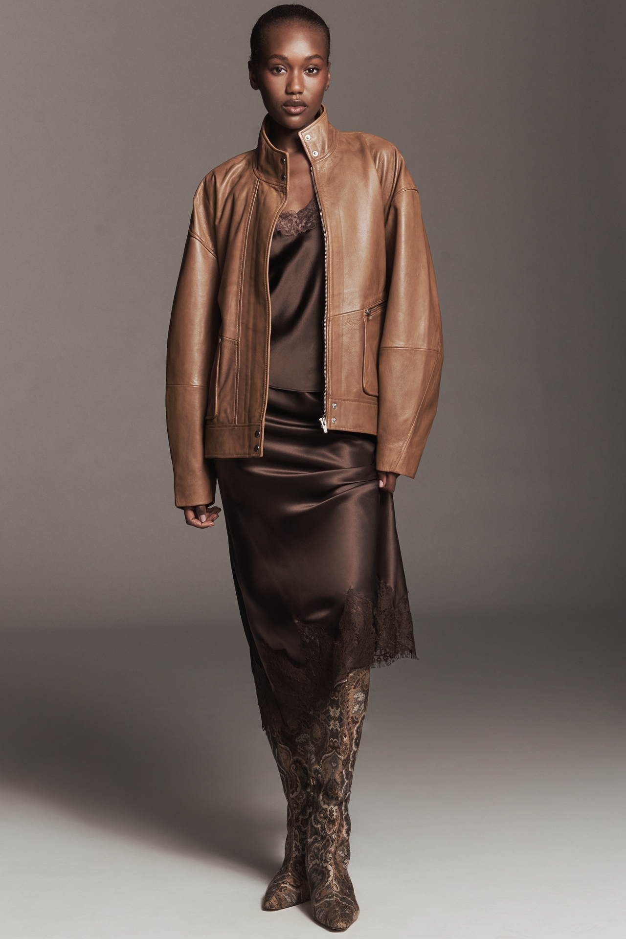 Reformation Veda Harrison Oversized Leather Bomber Jacket