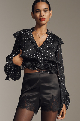 Reformation Fern Satin Shorts In Black