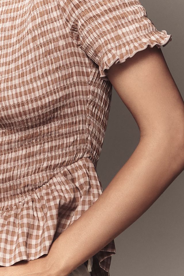 Reformation Aggie Puff-Sleeve Smocked Peplum Top #1