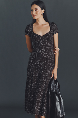 Reformation Afton Short-sleeve A-line Midi Dress In Black