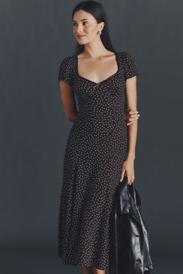 Reformation Afton Short-Sleeve A-Line Midi Dress