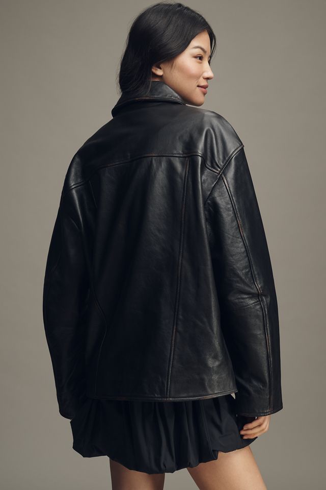 Reformation Veda Bennett Leather Shirt Jacket #3