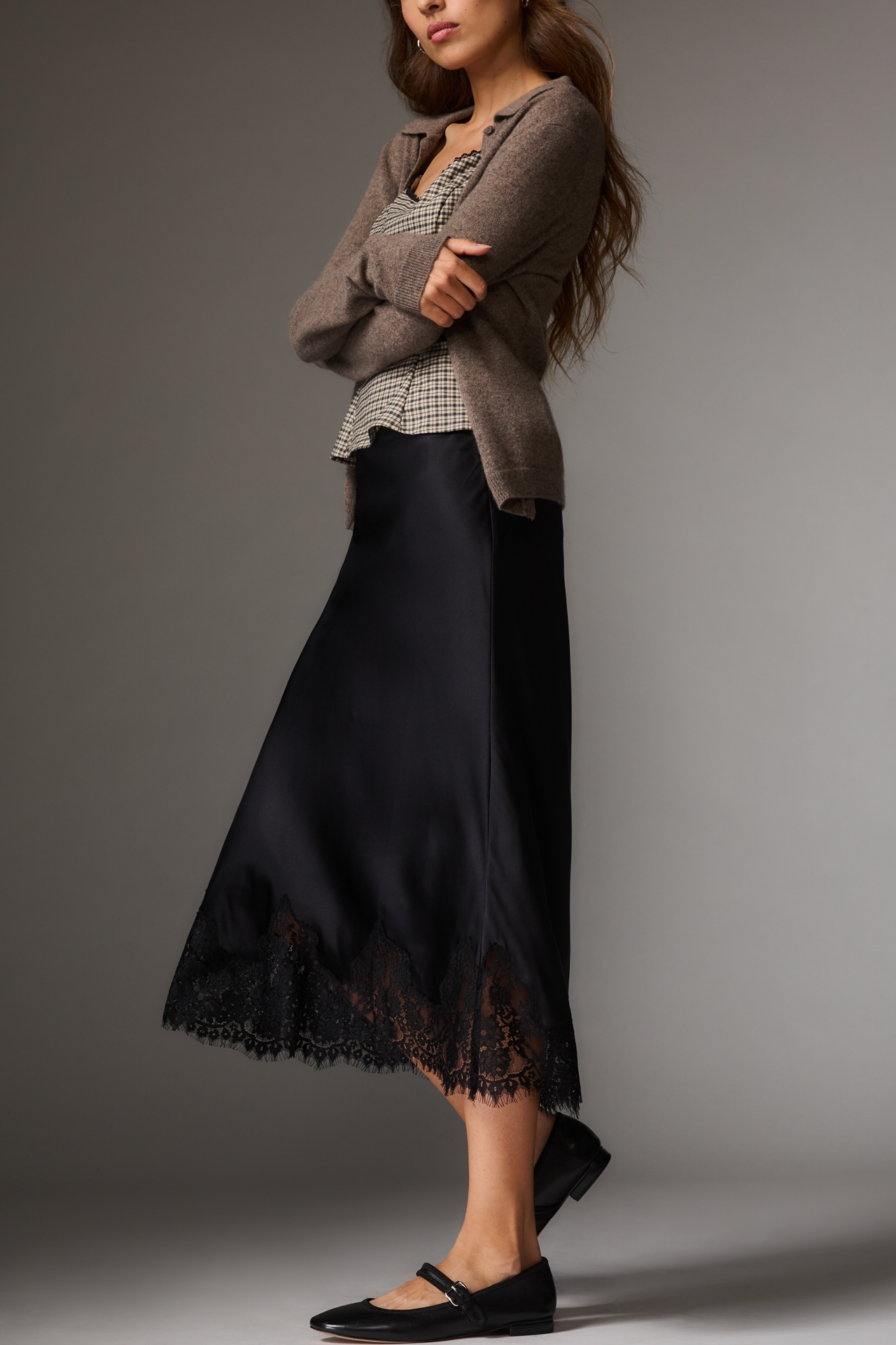 Reformation Carolina Lace-Hem Silk Midi Skirt