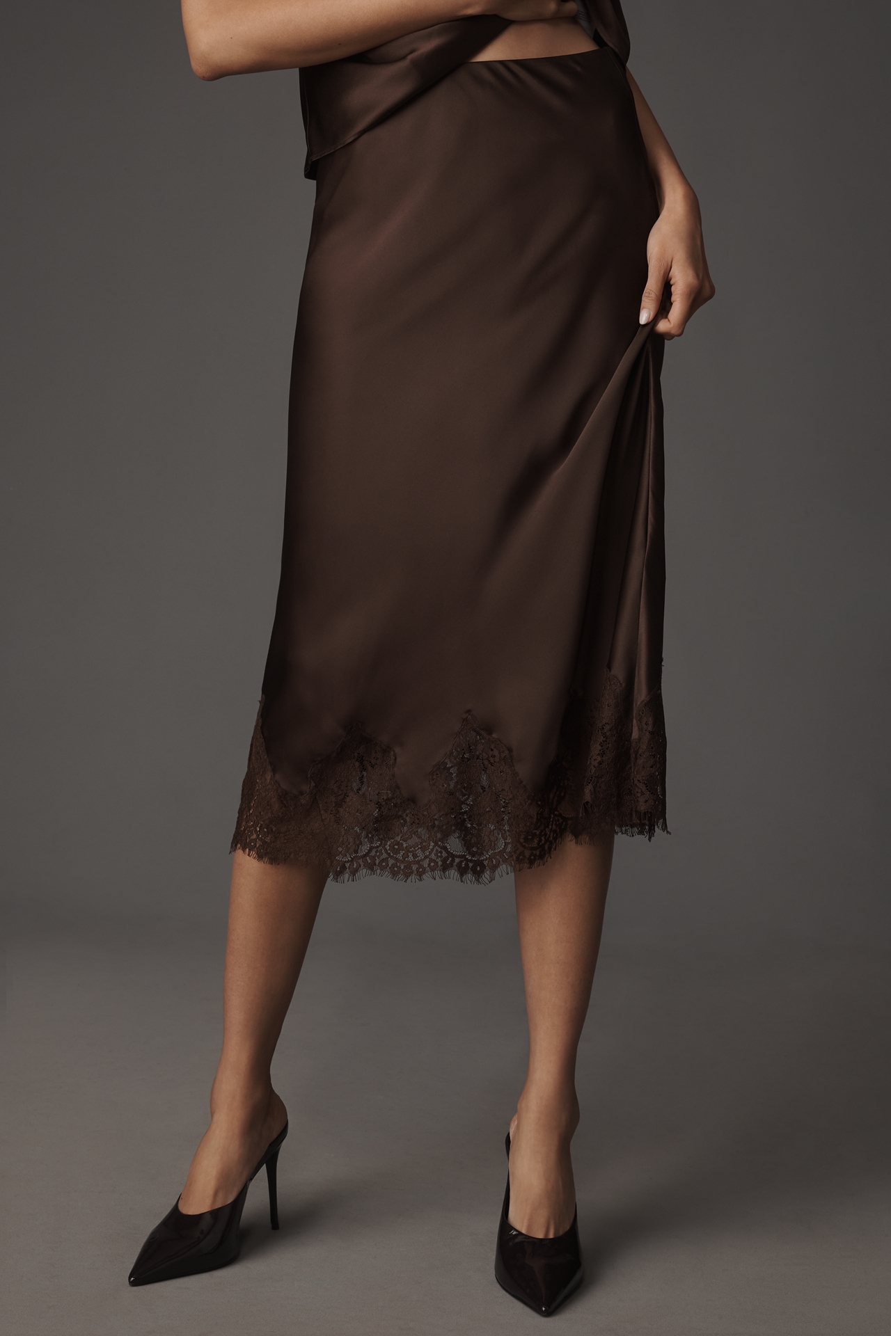 Reformation Carolina Lace-Hem Silk Midi Skirt