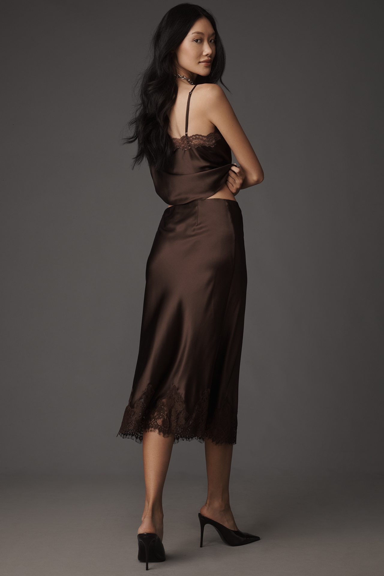 Reformation Carolina Lace-Hem Silk Midi Skirt