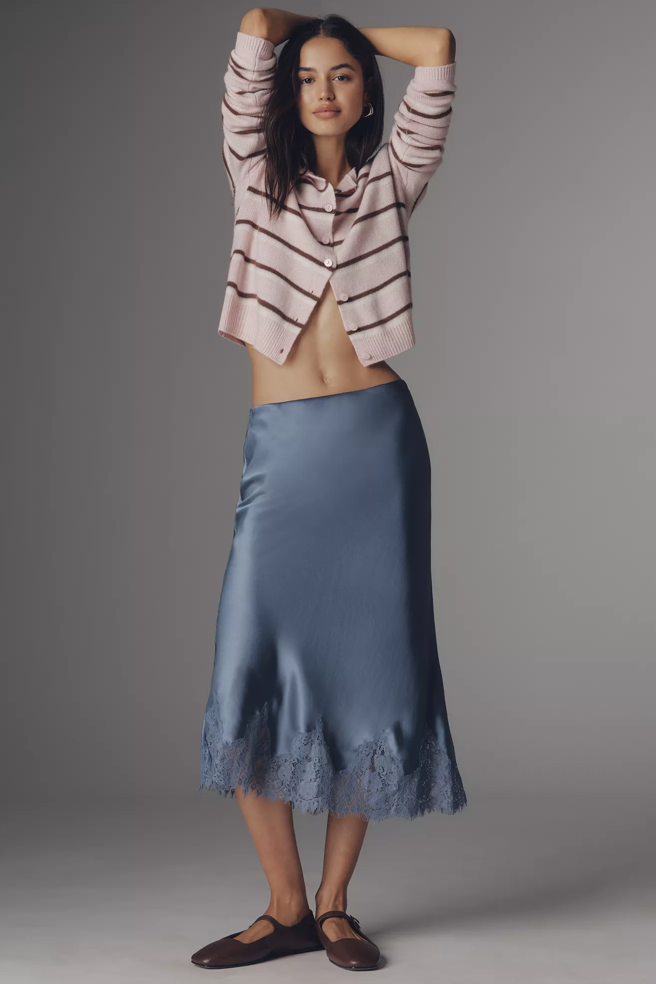 Reformation Carolina Lace-Hem Silk Midi Skirt
