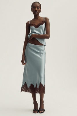 Reformation Carolina Lace-Hem Silk Midi Skirt