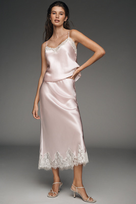 Carolina Lace-Hem Silk Midi Skirt