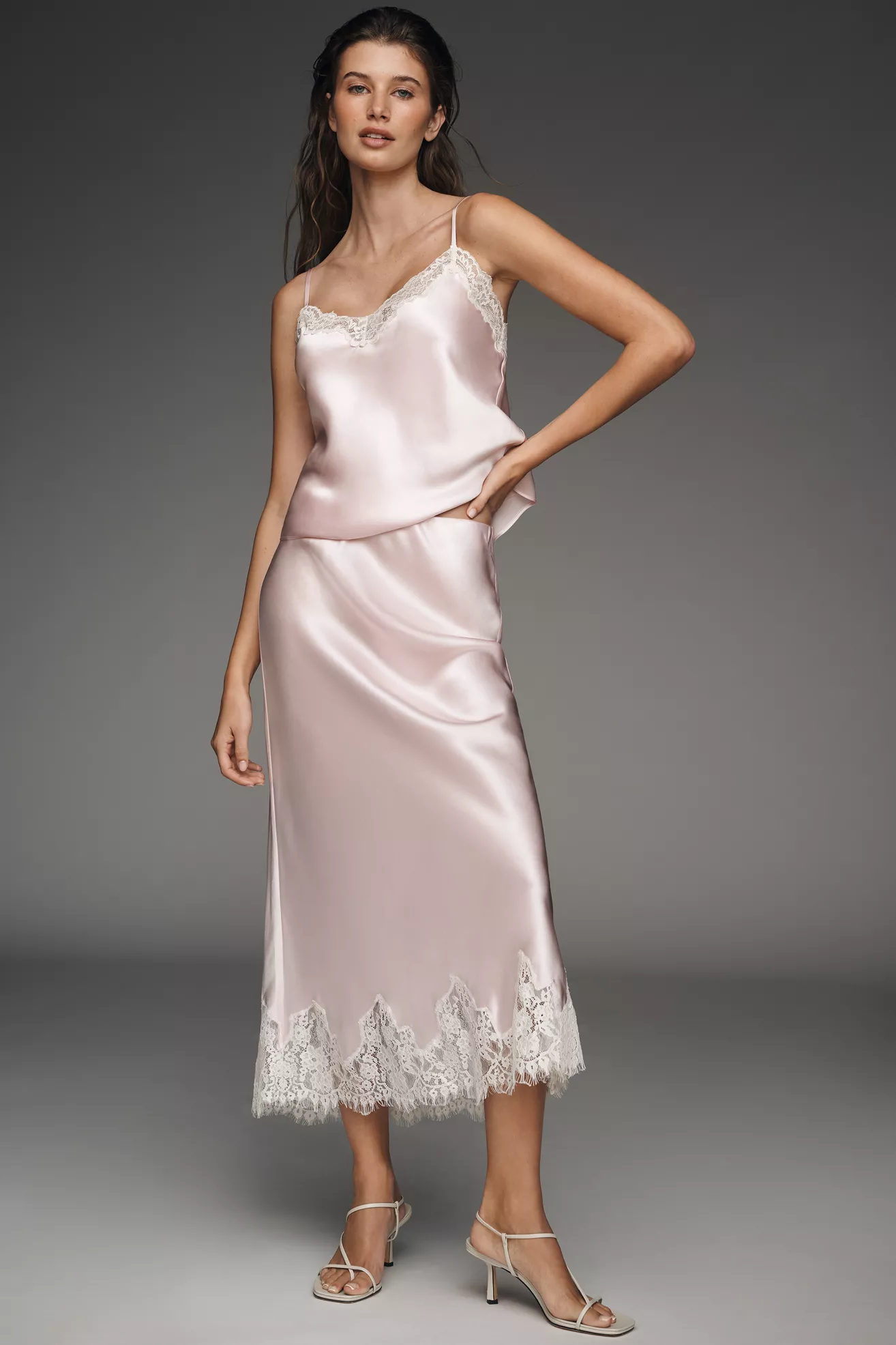 Reformation Carolina Lace-Hem Silk Midi Skirt