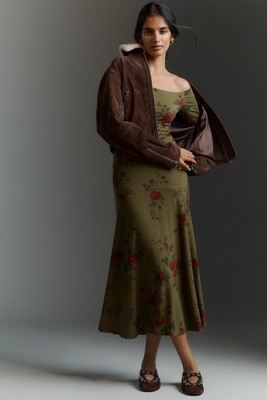 Reformation Lucca Knit Off-shoulder Long-sleeve Midi Dress In Green