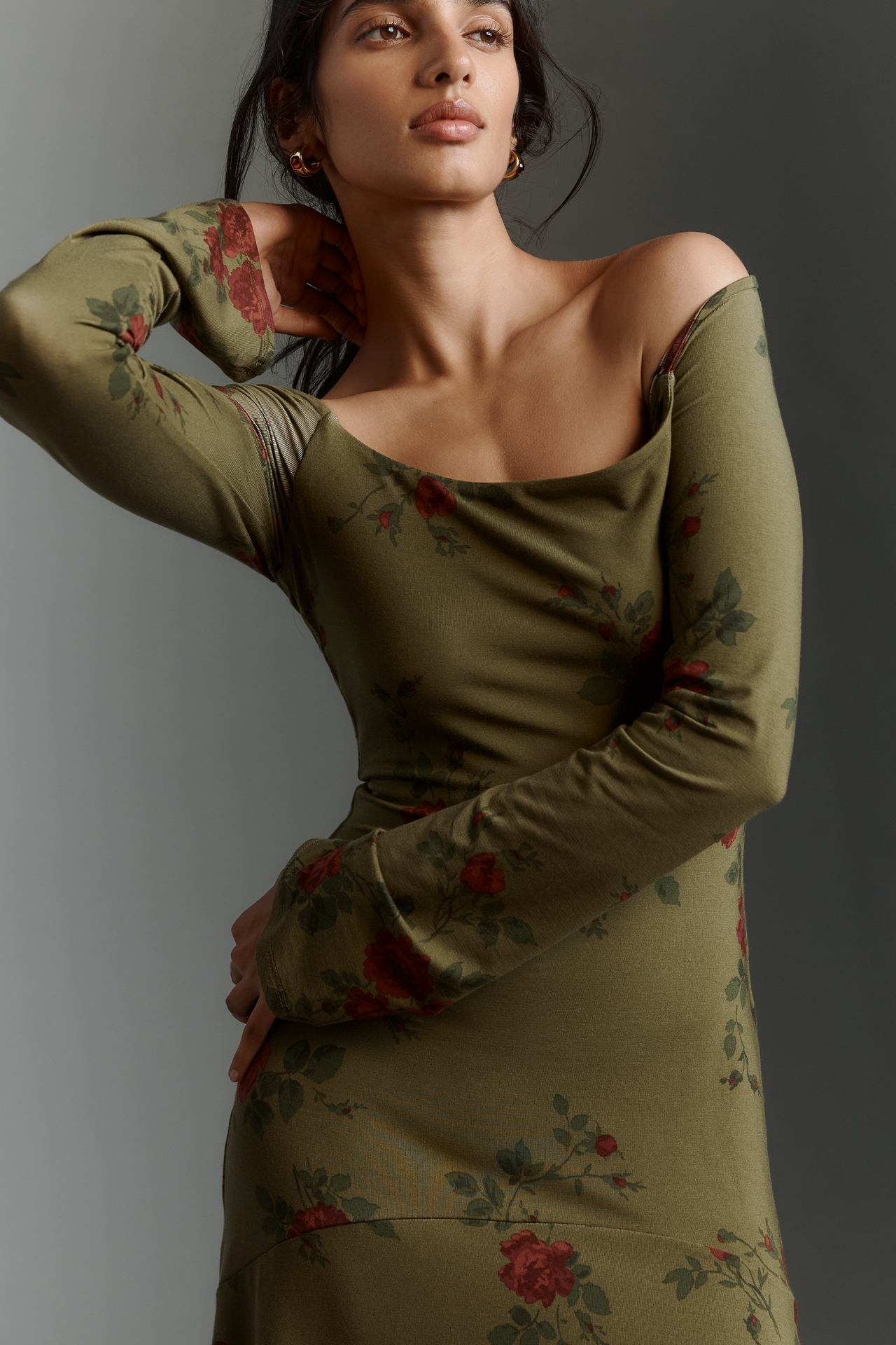 Reformation Lucca Knit Off-Shoulder Long-Sleeve Midi Dress