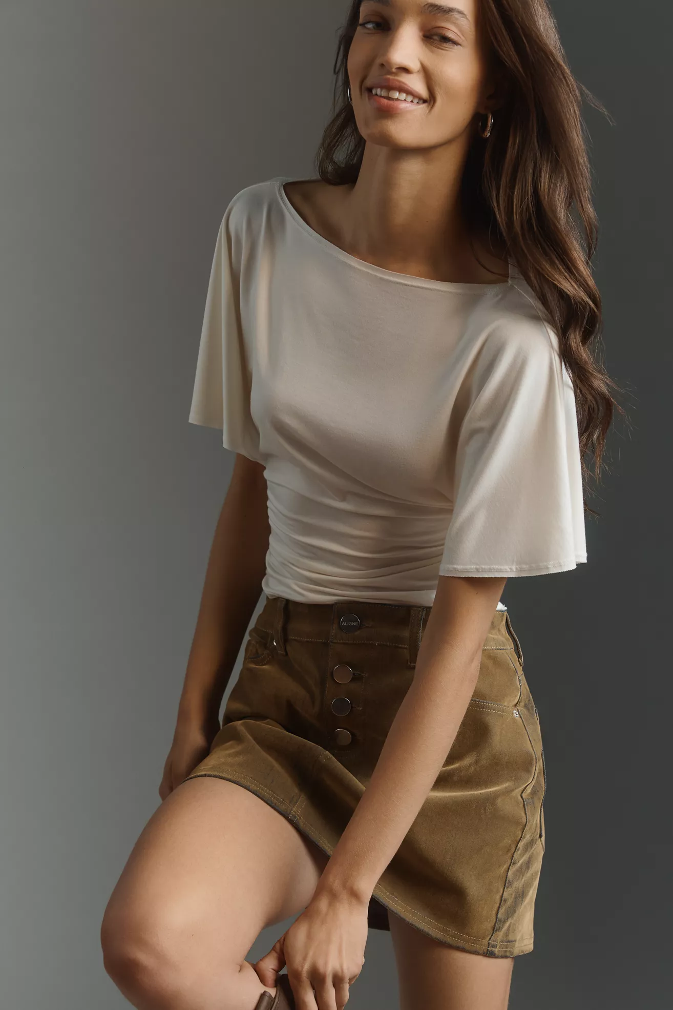 Reformation Avery Knit Flutter Sleeve Top