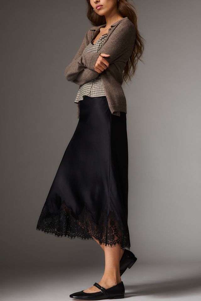 Reformation Carolina Lace-Hem Silk Midi Skirt #3