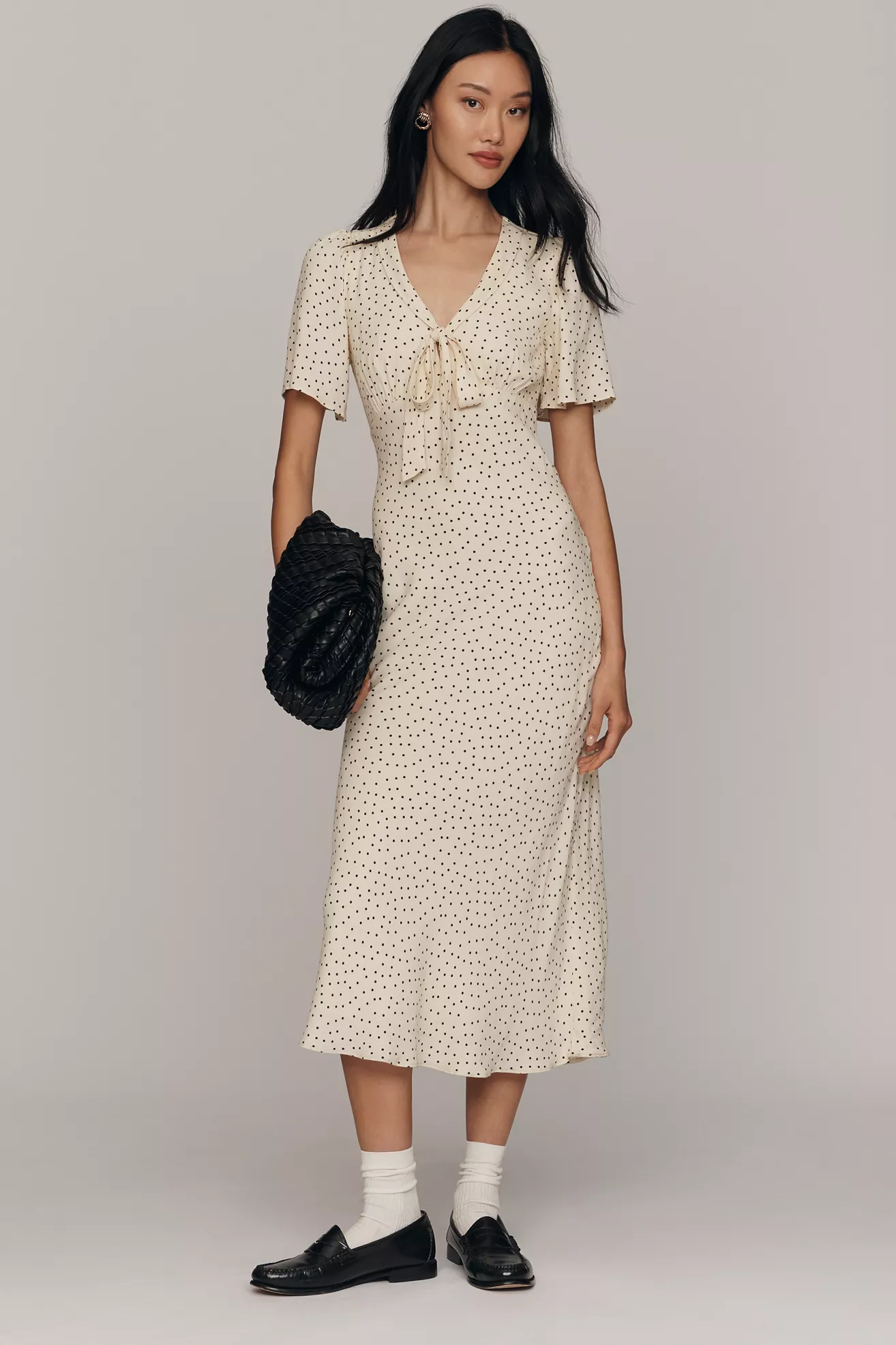 Reformation Tyra Short-Sleeve V-Neck Midi Dress