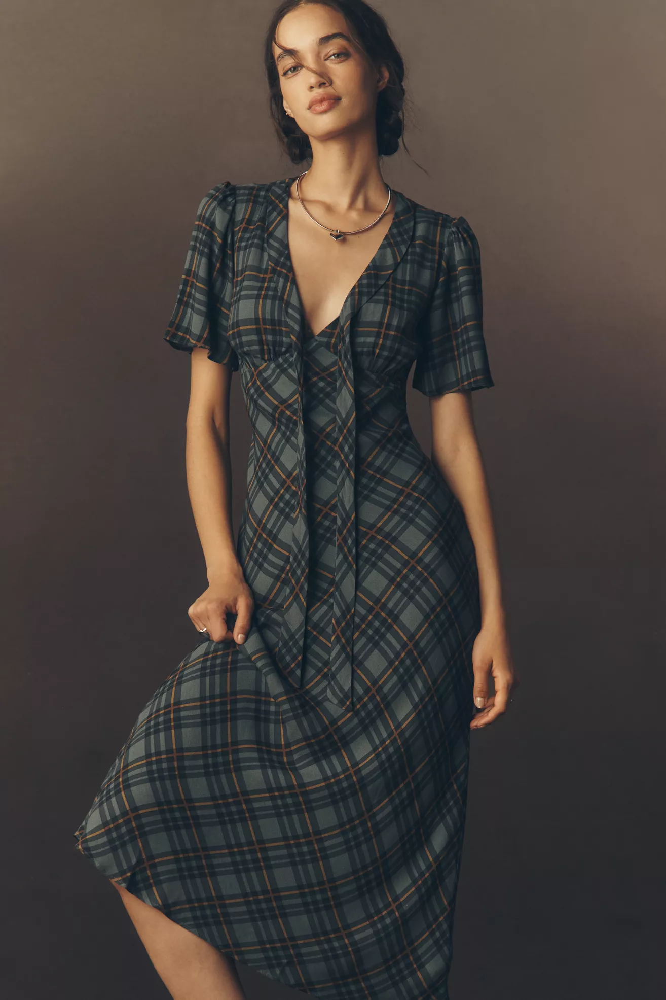 Reformation Tyra Short-Sleeve V-Neck Midi Dress