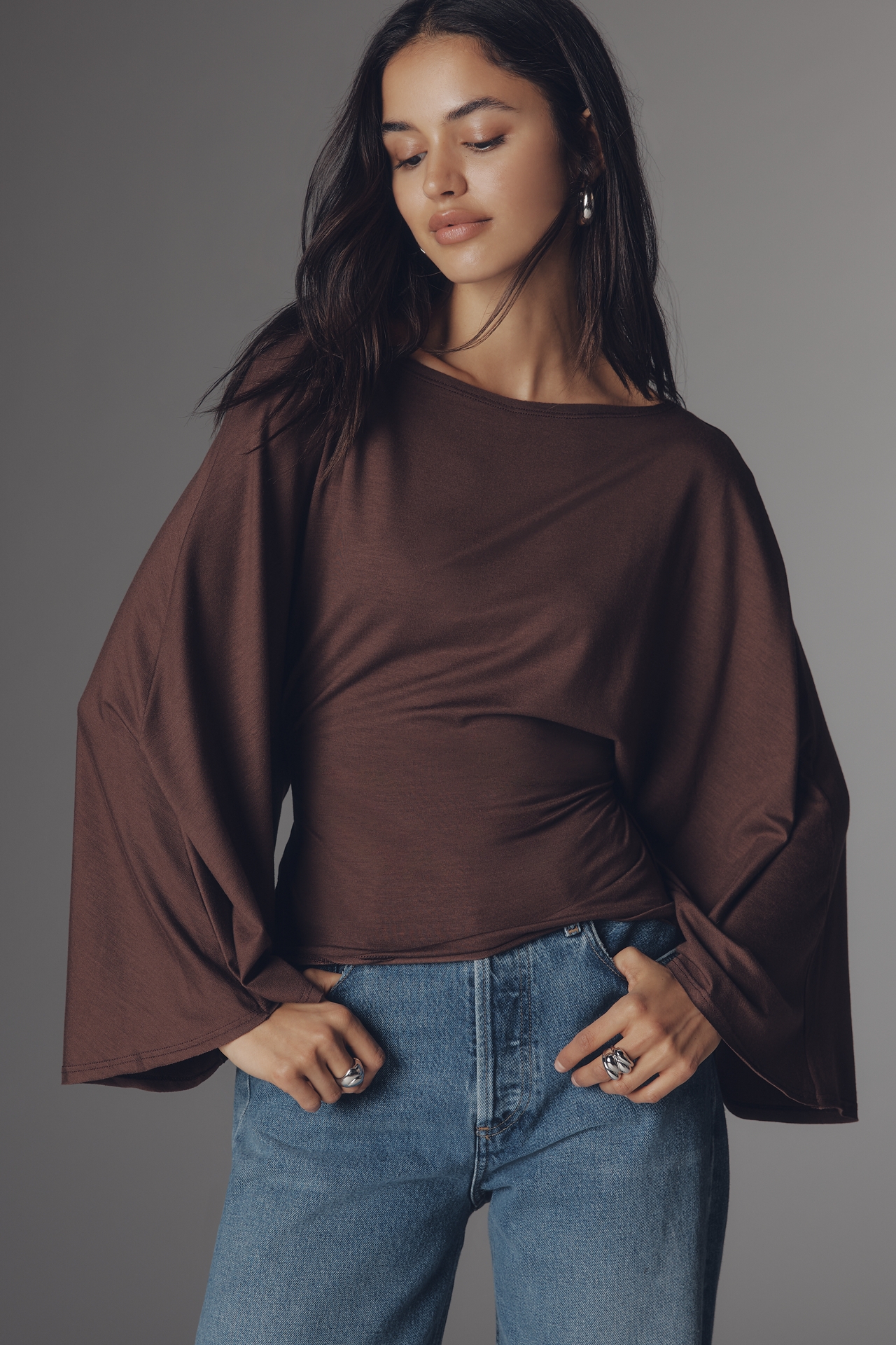 Reformation Avery Knit Long-Sleeve Tie-Back Top