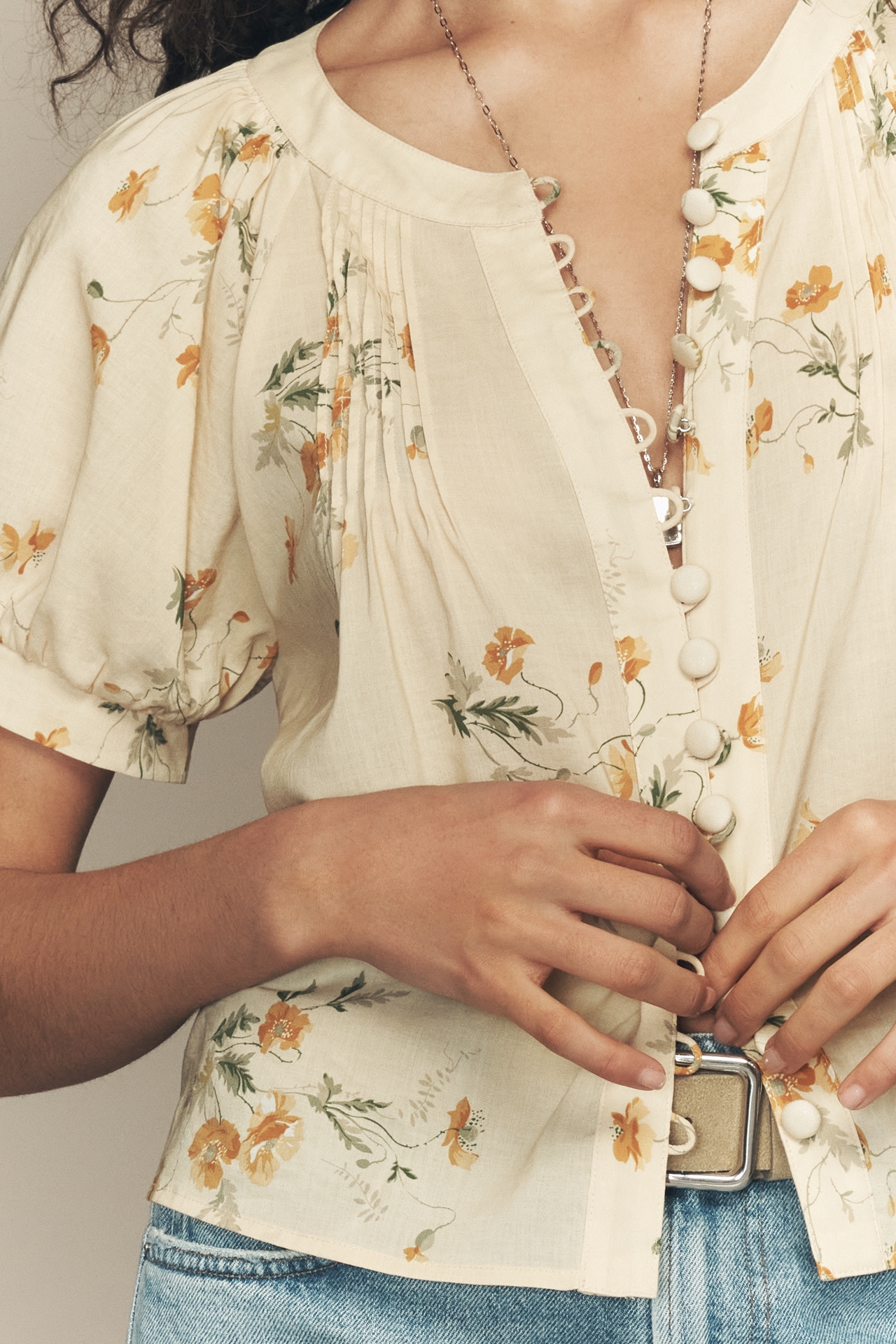 Reformation Calia Buttondown Short-Sleeve Top