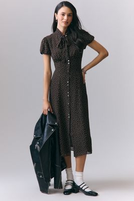 Arose Studio Nerina Short-Sleeve Tie-Neck A-Line Midi Dress | Anthropologie