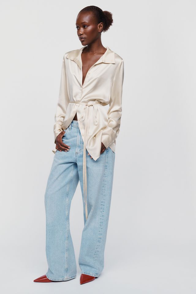 Reformation Camilla 100% Silk Buttondown Belted Shirt #2