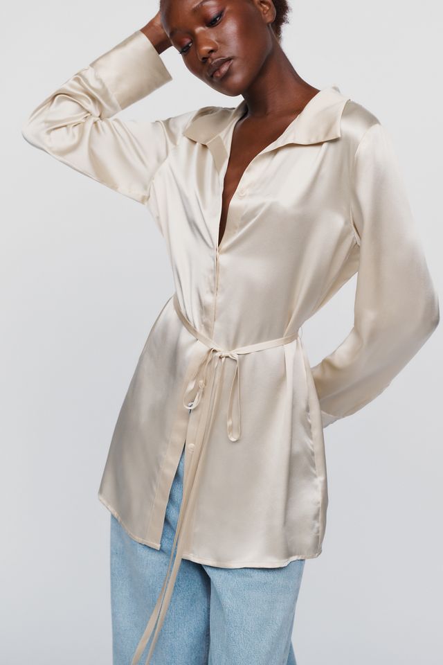 Reformation Camilla 100% Silk Buttondown Belted Shirt #4
