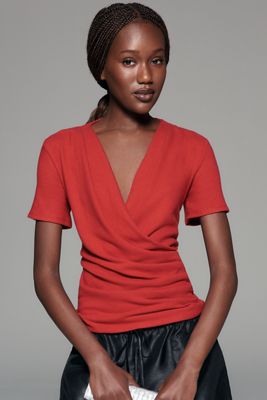Reformation Larah Cotton Blend Knit Wrap Top