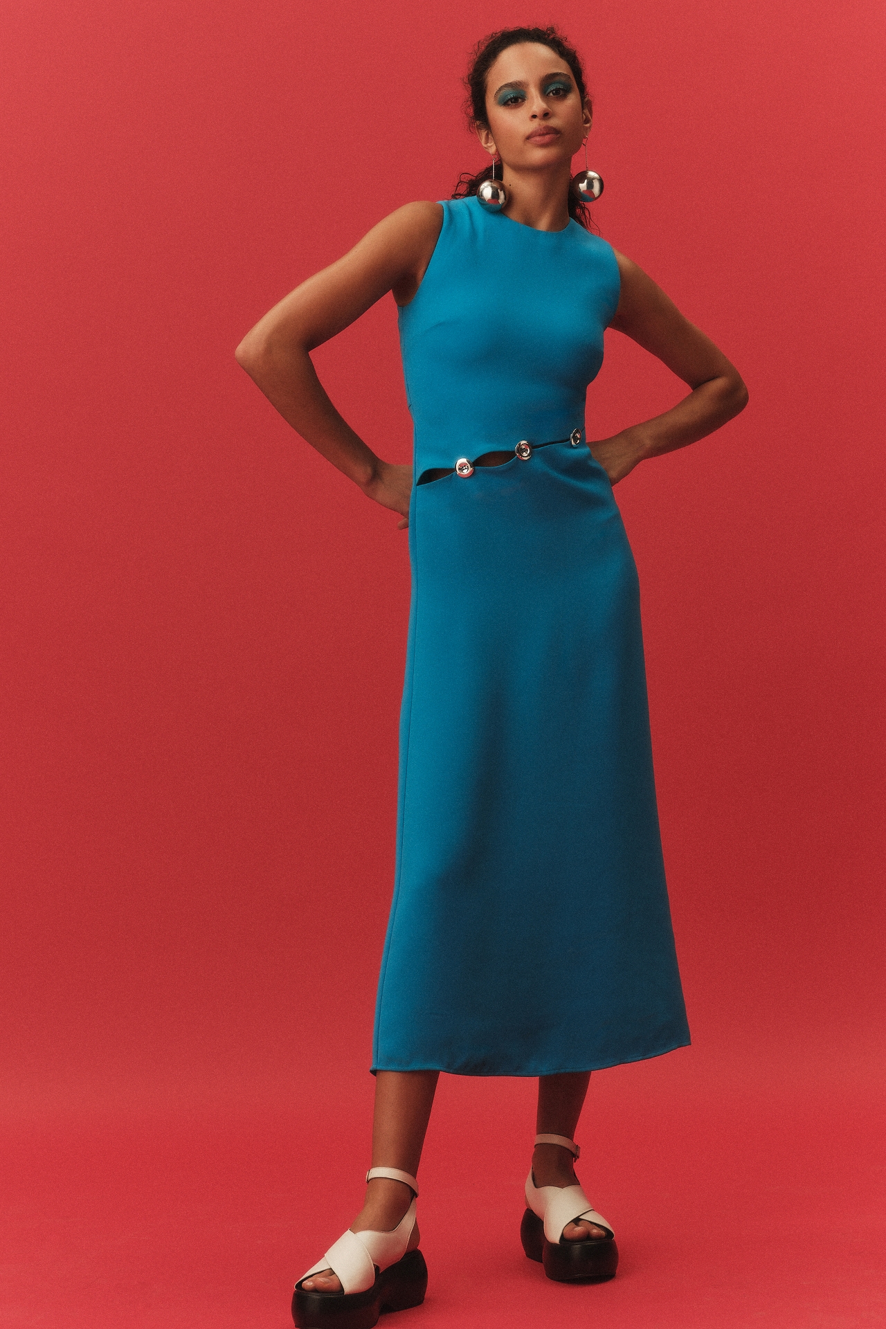 simon miller dresses - Mona Crepe Dress in Green Stripe Combo high slit at side Simon Miller Simm Sleeveless Crepe