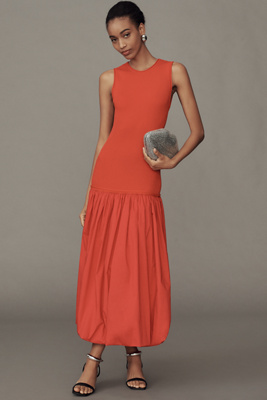 Simonmiller Yanez Poplin Combo Drop-waist Midi Dress In Red
