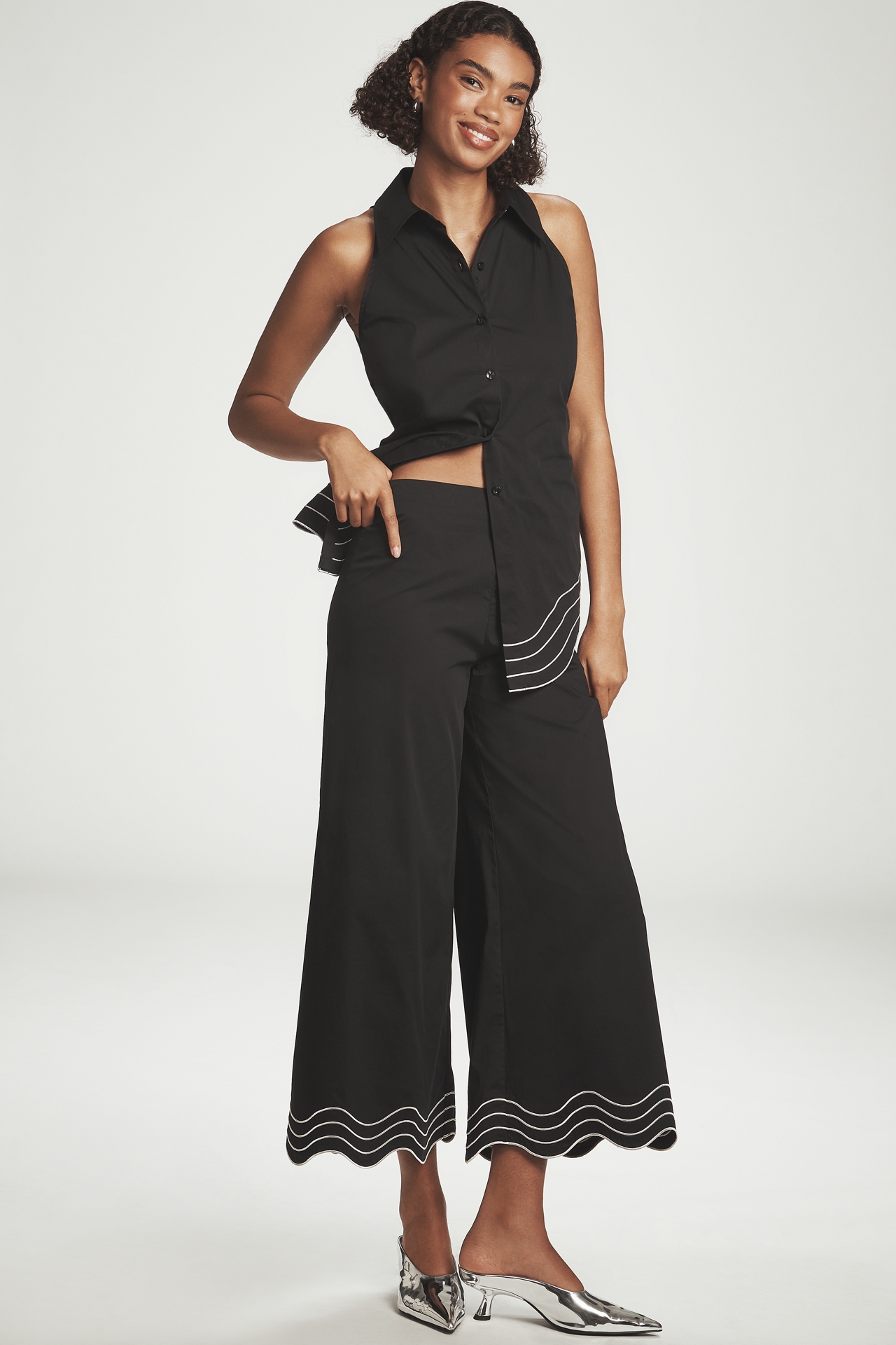 SIMONMILLER Wavy Cropped Wide-Leg Pants