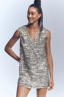 Simonmiller Sleeveless Fountain Sequins Mini Dress In Gray