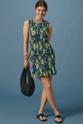 Simonmiller Belle Sleeveless Smocked Mini Dress In Blue
