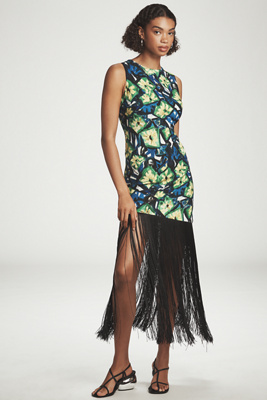 Simonmiller Casablanca Asymmetrical Fringe Dress In Green